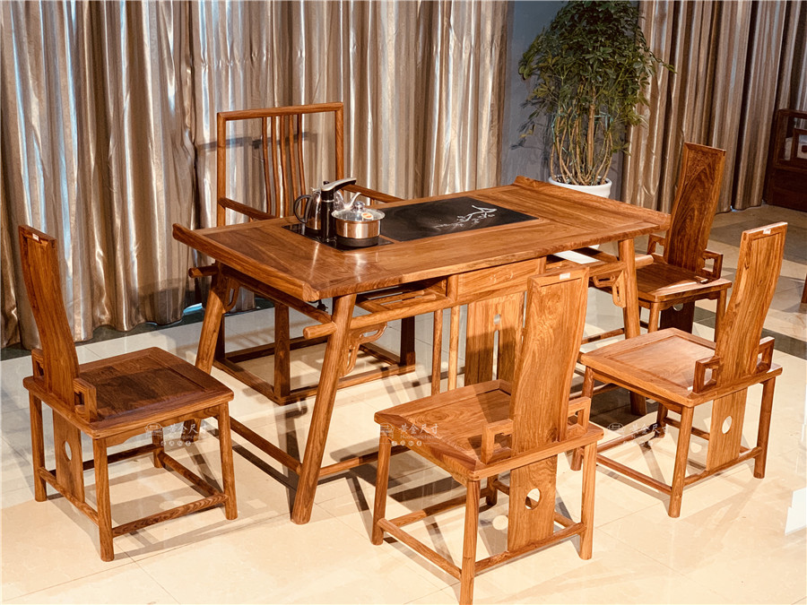 1.53米新中式开运茶台六件套 A168烫蜂蜡