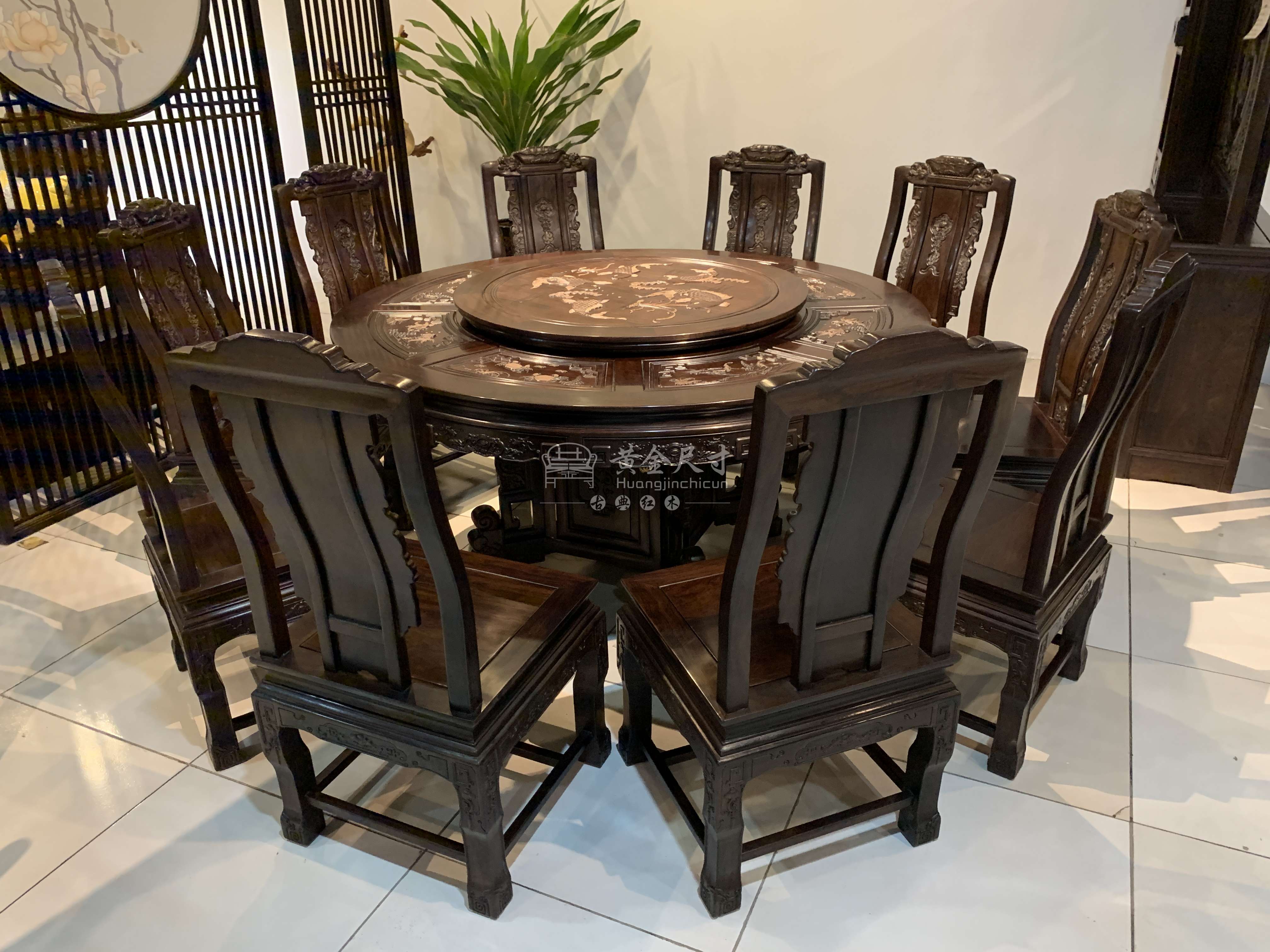 1.5米檀雕招财进宝圆台配10椅A3黑檀   (4).JPG