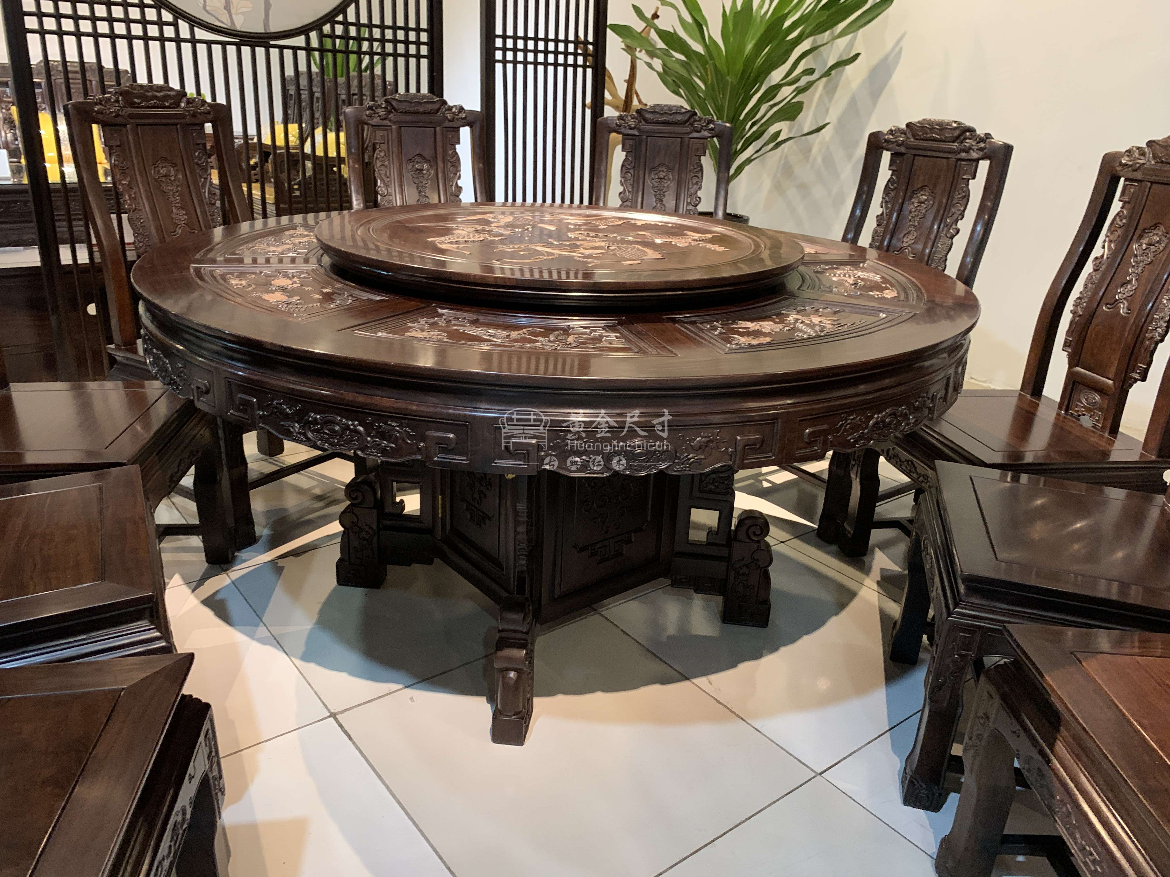 1.5米檀雕招财进宝圆台配10椅A3黑檀   (8).JPG