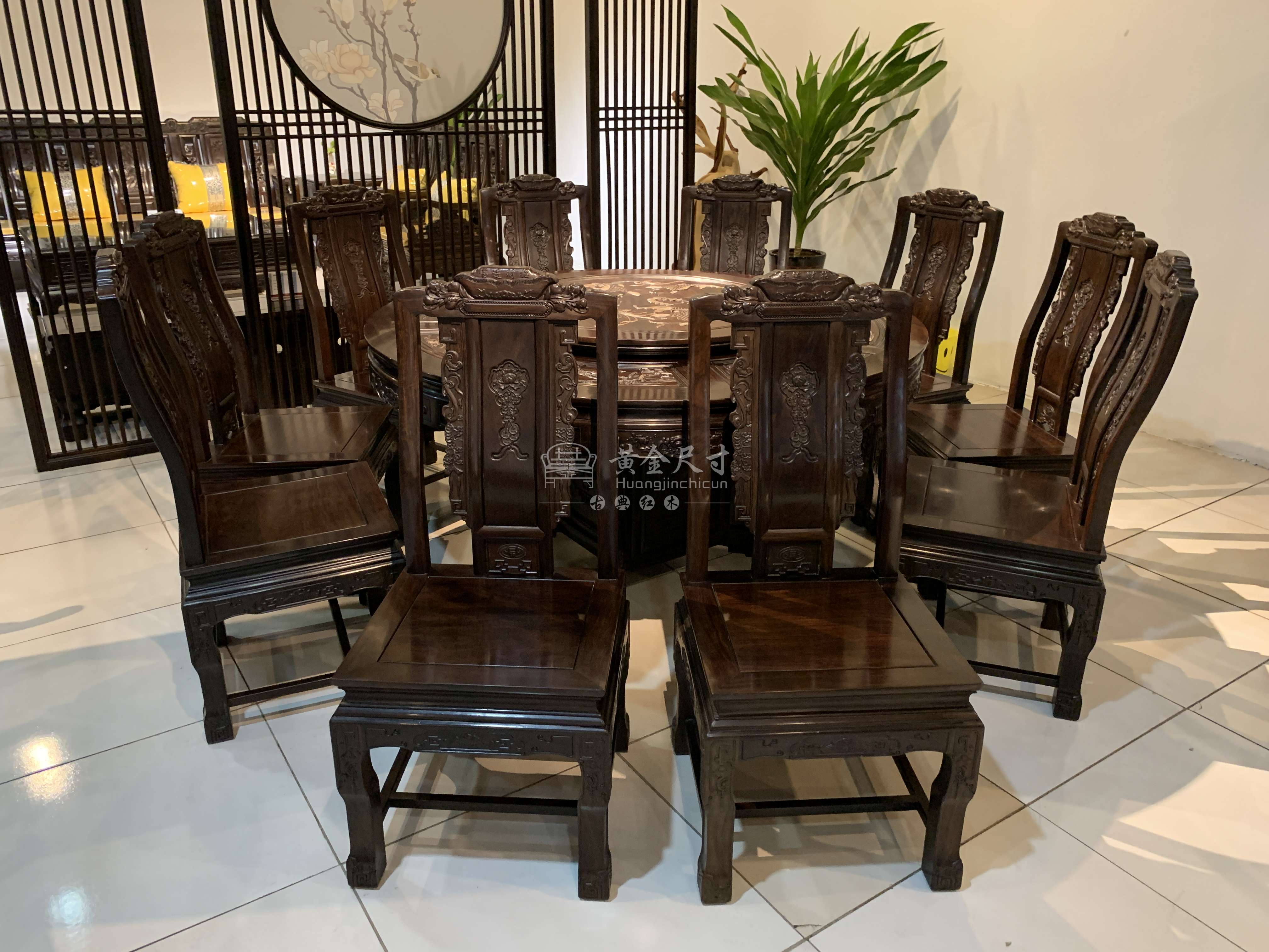 1.5米檀雕招财进宝圆台配10椅A3黑檀   (10).JPG