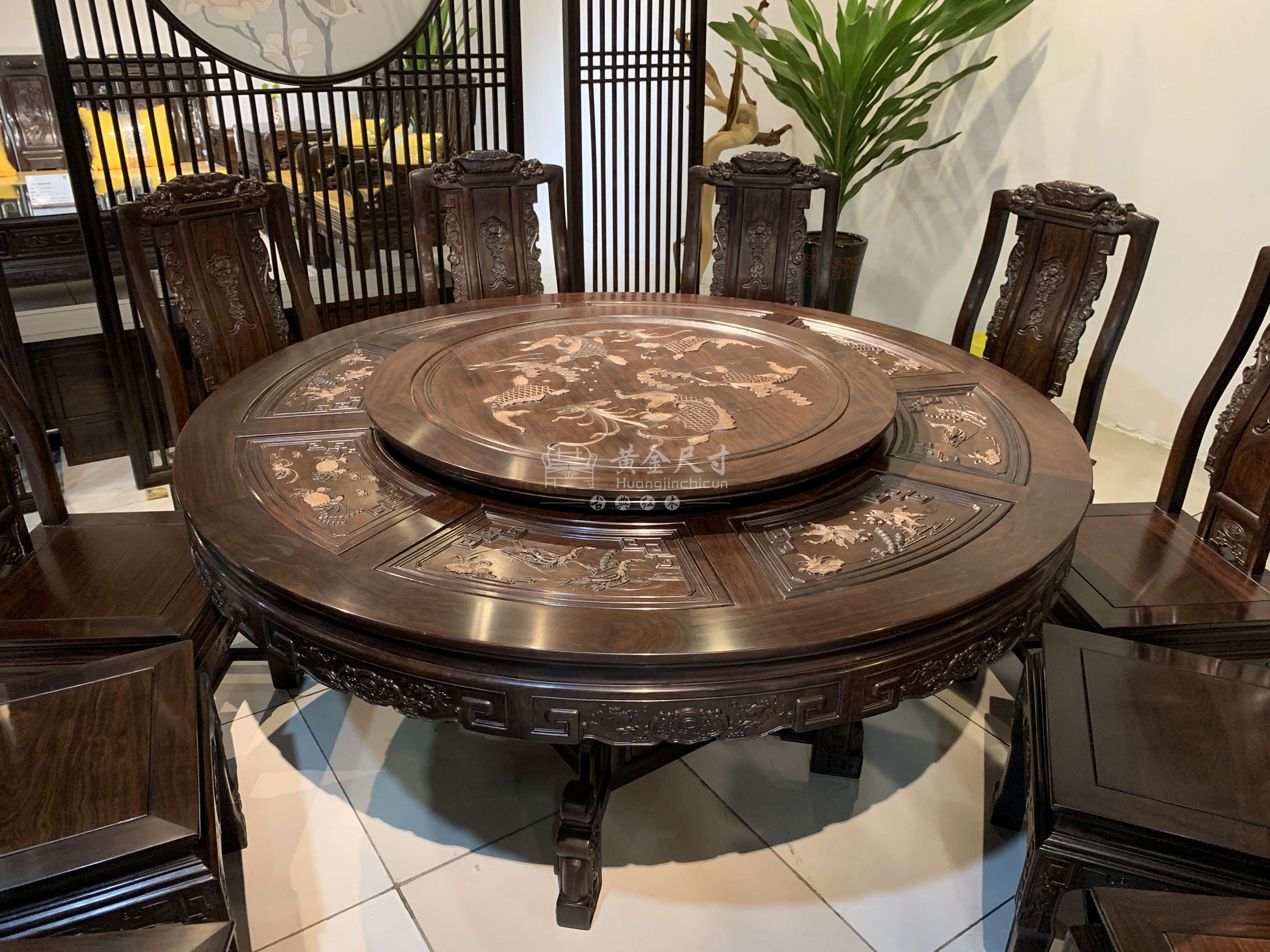 1.5米檀雕招财进宝圆台配10椅A3黑檀   (9).JPG